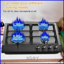 24 Gas Cooktop Stove Top 4 Burners LPG/NG Dual Fuel Stainless Steel