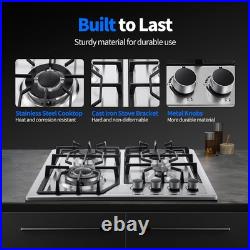 24 Gas Cooktop Stove Top 5 Burners LPG/NG Dual Fuel Stainless Steel