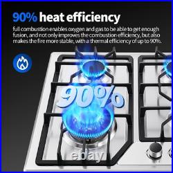 24 Gas Cooktop Stove Top 5 Burners LPG/NG Dual Fuel Stainless Steel