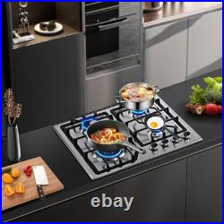 24 Gas Cooktop Stove Top 5 Burners LPG/NG Dual Fuel Stainless Steel