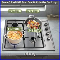 24 Inch Gas Cooktop Gas Stove 4 Burners, Built-In Stainless Steel Gas Hob, NG/LP