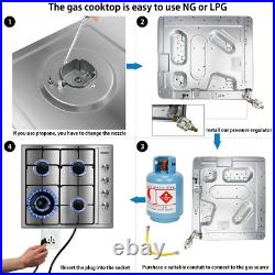 24 Inch Gas Cooktop Gas Stove 4 Burners, Built-In Stainless Steel Gas Hob, NG/LP