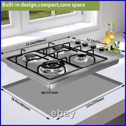24 Inch Gas Cooktop Gas Stove 4 Burners, Built-In Stainless Steel Gas Hob, NG/LP