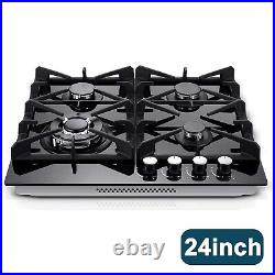 24 Kitchen Built-in Gas Cooktop 4 burners NG/LPG Stainless Steel Tempered Glass