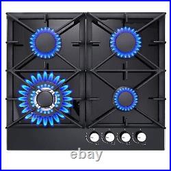 24 Kitchen Built-in Gas Cooktop 4 burners NG/LPG Stainless Steel Tempered Glass