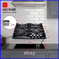 24 Kitchen Built-in Gas Cooktop 4 burners NG/LPG Stainless Steel Tempered Glass