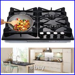 24 Kitchen Built-in Gas Cooktop 4 burners NG/LPG Stainless Steel Tempered Glass