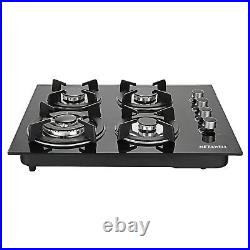 24 Tempered Glass Hob Built-In 4 Burners Stove Tops LPG/NG Gas Cooktop