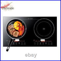 2400W 110V Electric 2-Burners Built in Dual Induction Cooker Cooktop Countertop