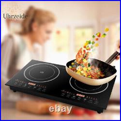 2400W 110V Electric 2-Burners Built in Dual Induction Cooker Cooktop Countertop