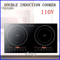 2400W 110V Electric 2-Burners Built in Dual Induction Cooker Cooktop Countertop