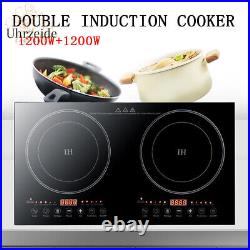 2400W 110V Electric 2-Burners Built in Dual Induction Cooker Cooktop Countertop