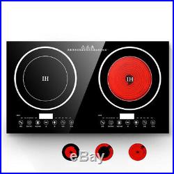2400W Electric Dual Induction Cooker Cooktop 2 Burner Touch Black Crystal Panel