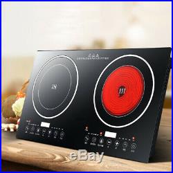 2400W Electric Dual Induction Cooker Countertop Double Burner Cooktop Touch Pane