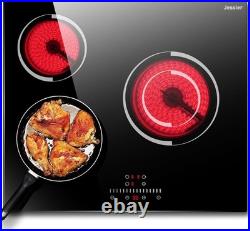 24in 3-Burner Electric Cooktop Ceramic Built-In Sensor Touch Hardwire No Plug