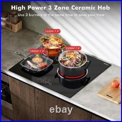 24in 3-Burner Electric Cooktop Ceramic Built-In Sensor Touch Hardwire No Plug