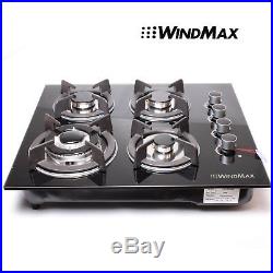 24in Black Tempered Glass Built-in 4 Burner Cooktops LPG NG Gas Hob Cooktops-USA