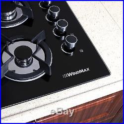 24in Black Tempered Glass Built-in 4 Burner Cooktops LPG NG Gas Hob Cooktops-USA