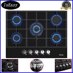 27 5 Burners Gas Cooktop Tempered Glass Panel Built-in LPG NG Hob Black Stove