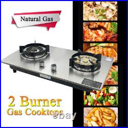 28'' Cooktop Double Burner Household Built-in Natural Gas Stove Stainless Steel