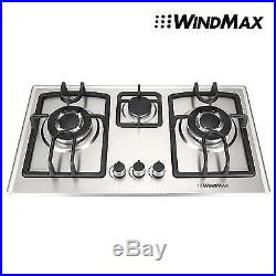28in. 3 Burners Built-In Stove Top Gas Cooktop Kitchen Easy to Clean Gas Cooking