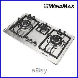 28in. 3 Burners Built-In Stove Top Gas Cooktop Kitchen Easy to Clean Gas Cooking