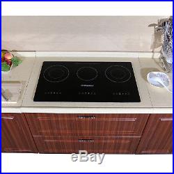 29.5 Electric Induction Cooktops 3 Burners Black Glass Plate Hob Smooth Surface