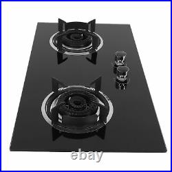 29 Tempered Glass 2 Burners Kitchen Liquefied Gas Stove Cooktops Cooker Black
