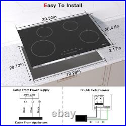 30 4-Burner Built-in Electric Cooktop Ceramic Stove Top Touch Timing 220V 6700W