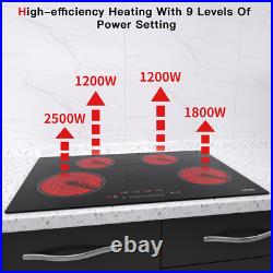 30 4-Burner Built-in Electric Cooktop Ceramic Stove Top Touch Timing 220V 6700W