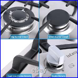 30 5 Burners Gas Cooktop Stainless Steel Built-in LPG NG Hob Silver Cooker 120V