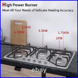 30 5 Burners Gas Cooktop Stainless Steel Built-in LPG NG Hob Silver Cooker 120V