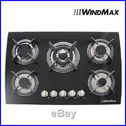 30 Black Glass LPG NG Built-in Kitchen 5 Burner Oven Gas Cooktop Stove 3.3KW