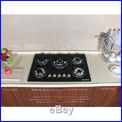 30 Built-in Cooktop Stove LPG/NG Gas Hob with5 Burners Countertop Tempered Glass