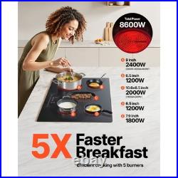 30 Built-in Electric Ceramic Cooktop 5 Burners Glass Stove Touch Control 8600W