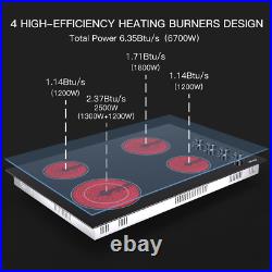 30'' Built-in Electric Cooktop Ceramic Glass Stove 4 Burner Knob Control USA