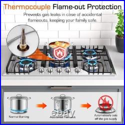 30 Built-in Gas Cooktop 5 Burners Stainless Steel Thermocouple Protection