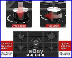 30 Built-in Gas Cooktop Stove LPG/NG Gas Hob with5 Booster Burners Tempered Glass