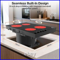 30'' Downdraft Electric Cooktop, 4 Burner Drop-in Stove Top 6000W, 220V Wired