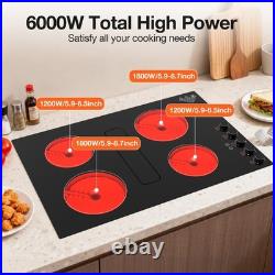 30'' Downdraft Electric Cooktop, 4 Burner Drop-in Stove Top 6000W, 220V Wired