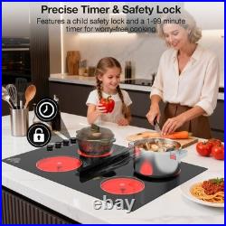 30'' Downdraft Electric Cooktop, 4 Burner Drop-in Stove Top 6000W, 220V Wired