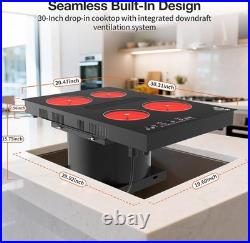 30 Electric Cooktop with Downdraft 4 Burner 220V Electric Stove Top