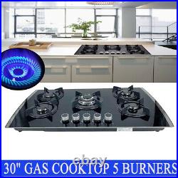 30 Gas Cooktop 5 Burners Built in Gas Stove LPG/NG Convertible Tempered Glass