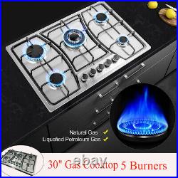 30'' Gas Cooktop Stove Stainless Steel NG& LPG Cook Top Hob Cooker 5 Burners US