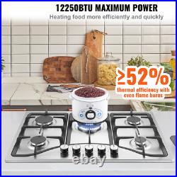 30 Gas Cooktop Stove Top 5 Burners LPG/NG Dual Fuel Stainless Steel