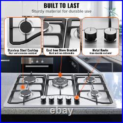 30 Gas Cooktop Stove Top 5 Burners LPG/NG Dual Fuel Stainless Steel