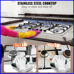 30 Gas Cooktop Stove Top 5 Burners LPG/NG Dual Fuel Stainless Steel