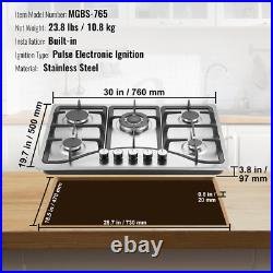 30 Gas Cooktop Stove Top 5 Burners LPG/NG Dual Fuel Stainless Steel