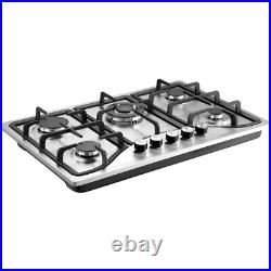 30 Gas Cooktop Stove Top 5 Burners LPG/NG Dual Fuel Stainless Steel