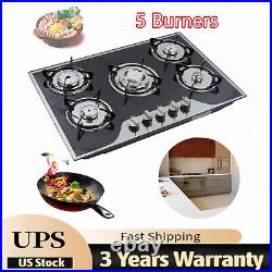 30 Gas Cooktop Stove Top 5 Burners LPG/NG Dual Fuel Stainless Steel Built-In